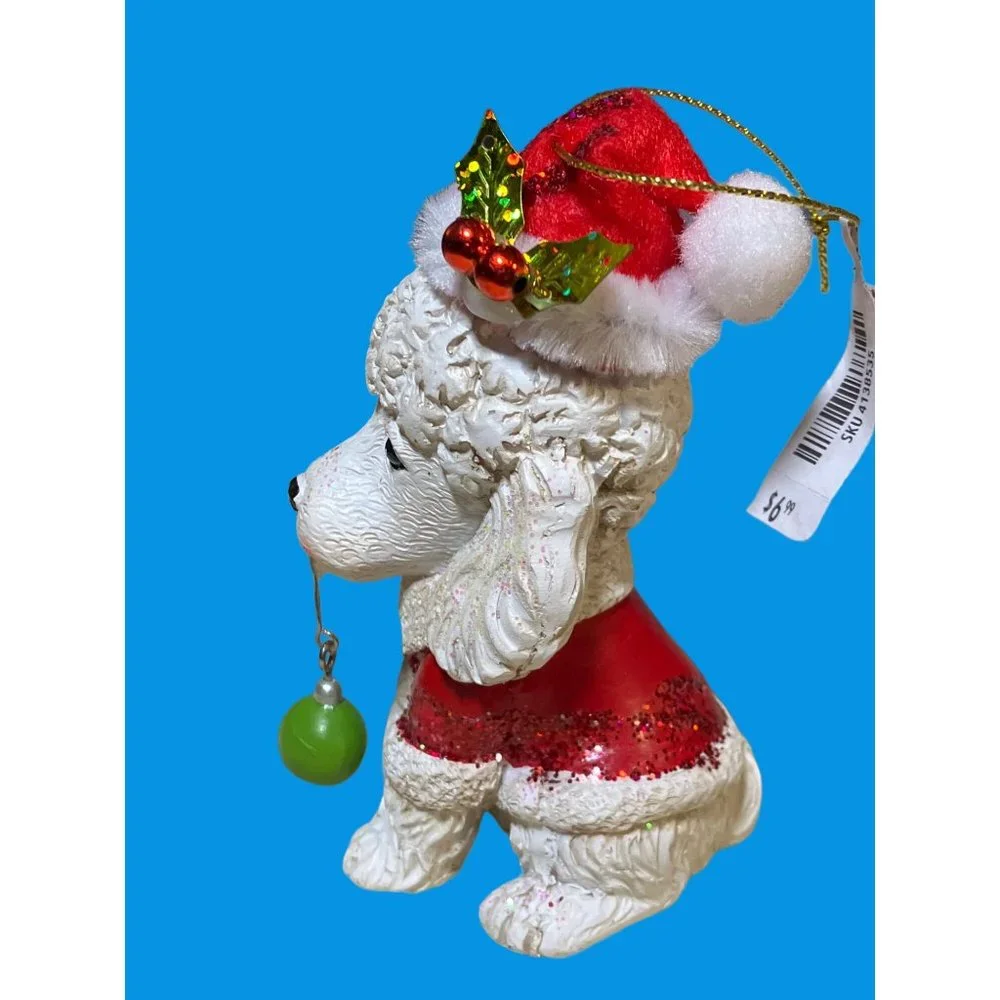 Pier 1 White Poodle Holiday Dog Resin Christmas Ornament